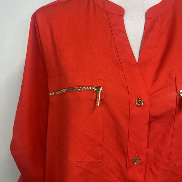 Calvin Klein Blouse Tunic size Large Cherry Red Gold Zippers Lagenlook Career - Picture 4 of 9